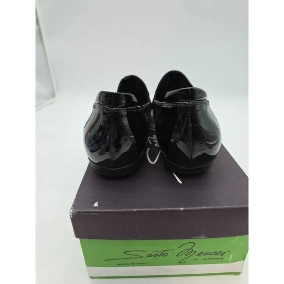 Sesto Meucci Womens Black Patent Leather Slip-On Perforated Loafers Size 9.5B