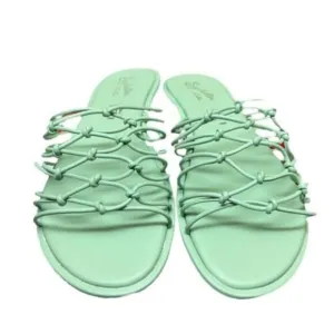 Seychelles Sandals 9 Green Leather Bright Slip on Seafoam Slides Strappy Spring