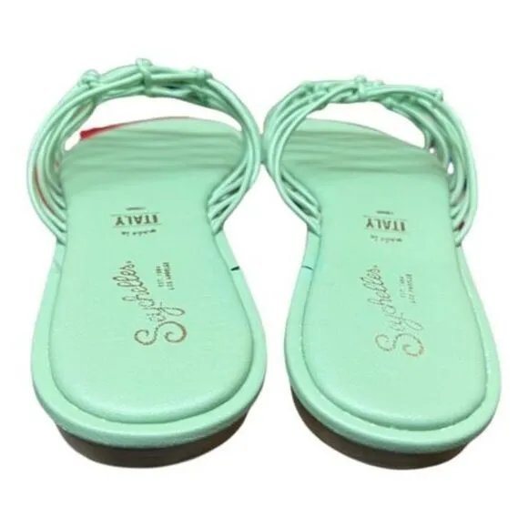 Seychelles Sandals 9 Green Leather Bright Slip on Seafoam Slides Strappy Spring