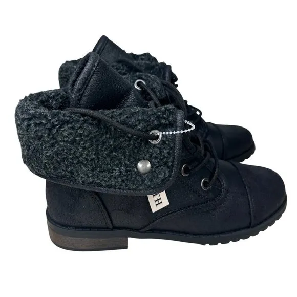 Seychelles Womens Black Faux Fur Lined Combat Boots Size 8W