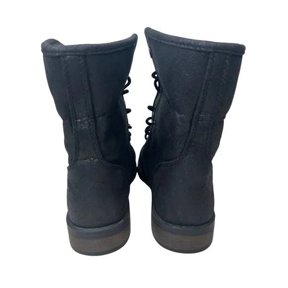 Seychelles Womens Black Faux Fur Lined Combat Boots Size 8W