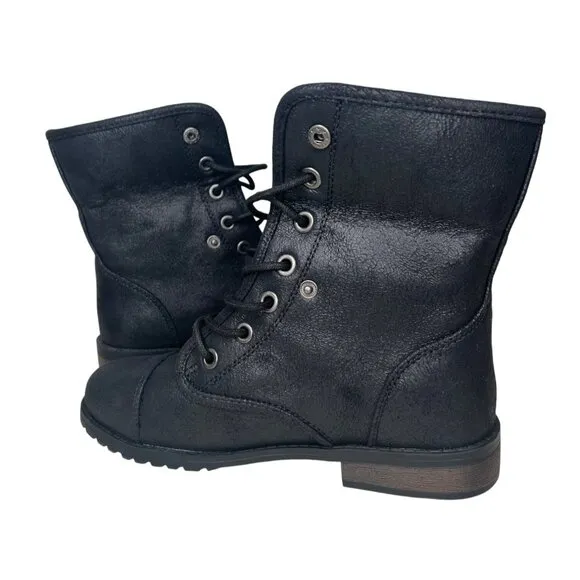Seychelles Womens Black Faux Fur Lined Combat Boots Size 8W