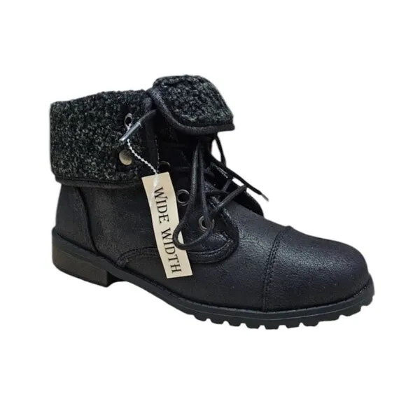 Seychelles Womens Black Faux Fur Lined Combat Boots Size 8W
