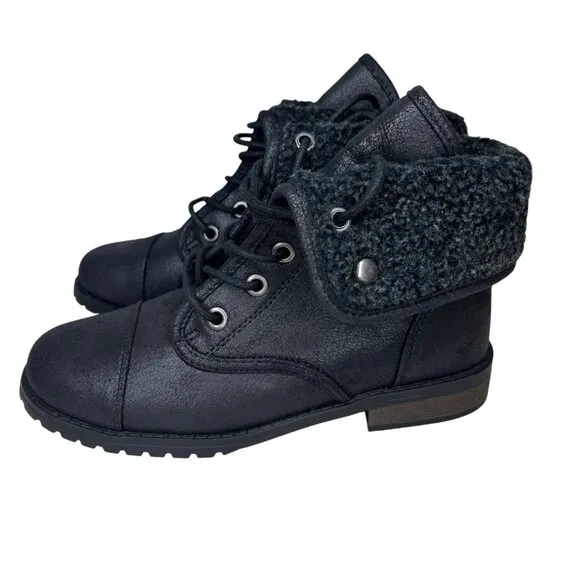Seychelles Womens Black Faux Fur Lined Combat Boots Size 8W