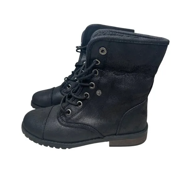 Seychelles Womens Black Faux Fur Lined Combat Boots Size 8W