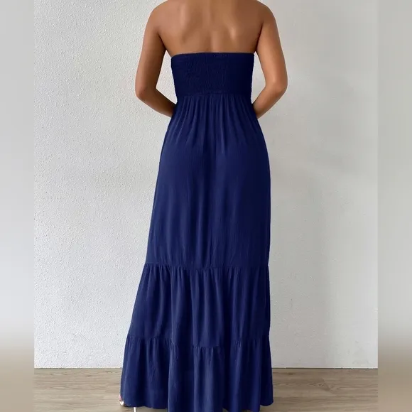 Shirred Ruffle Hem Maxi Tube Dress