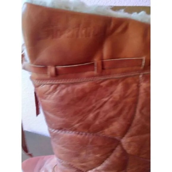Siberian‎ Leather Boots Knee High Pull On Winter Lined Brown Size?