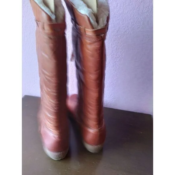 Siberian‎ Leather Boots Knee High Pull On Winter Lined Brown Size?