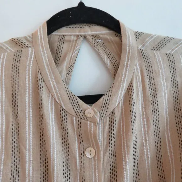 SIGNIFICANT OTHER Petra Linen Blend Cutout Maxi Dress in Almond Black Stripe