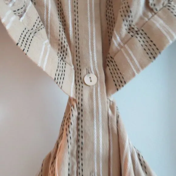 SIGNIFICANT OTHER Petra Linen Blend Cutout Maxi Dress in Almond Black Stripe