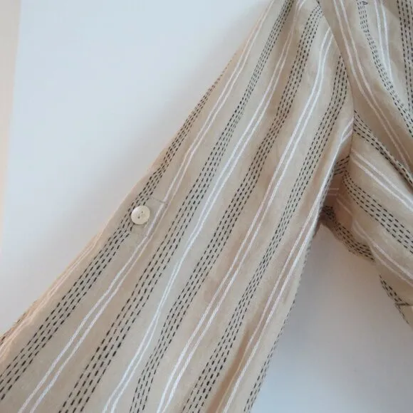 SIGNIFICANT OTHER Petra Linen Blend Cutout Maxi Dress in Almond Black Stripe