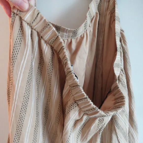 SIGNIFICANT OTHER Petra Linen Blend Cutout Maxi Dress in Almond Black Stripe