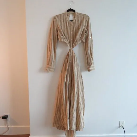 SIGNIFICANT OTHER Petra Linen Blend Cutout Maxi Dress in Almond Black Stripe