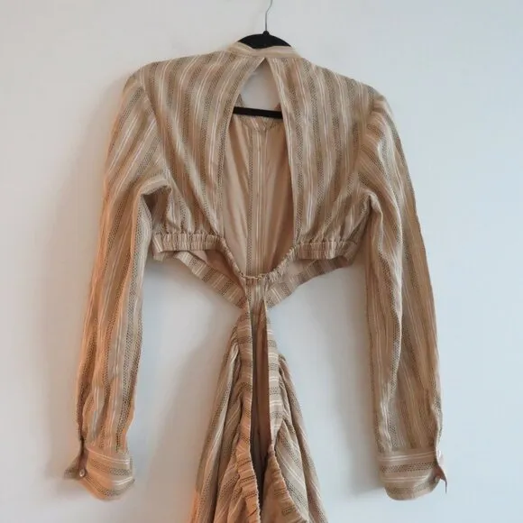 SIGNIFICANT OTHER Petra Linen Blend Cutout Maxi Dress in Almond Black Stripe