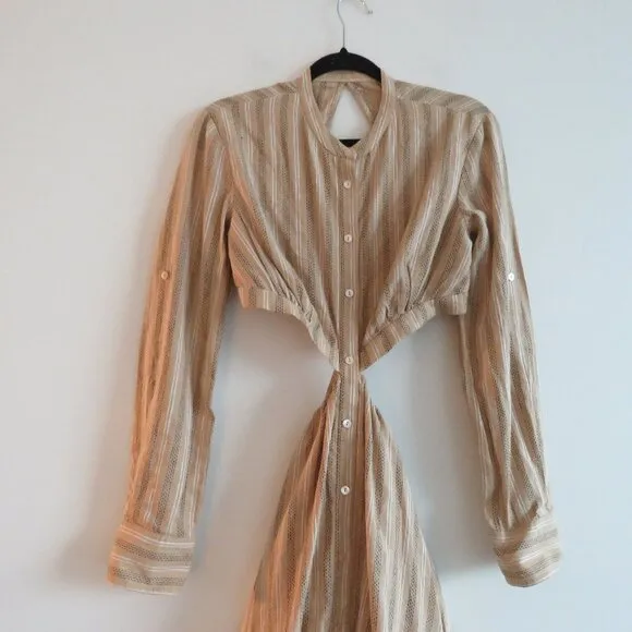 SIGNIFICANT OTHER Petra Linen Blend Cutout Maxi Dress in Almond Black Stripe