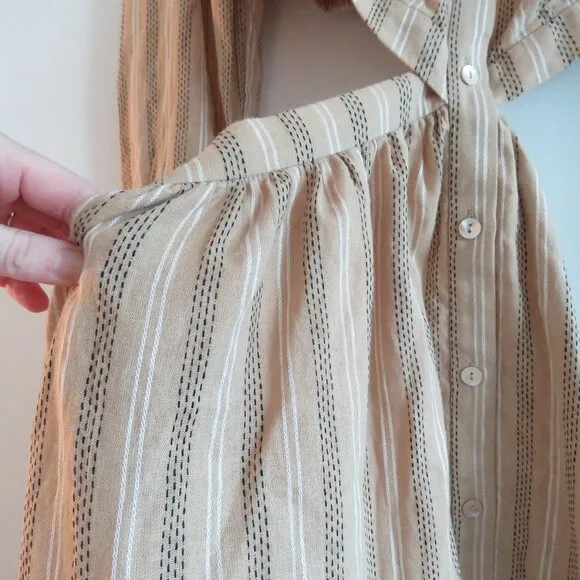 SIGNIFICANT OTHER Petra Linen Blend Cutout Maxi Dress in Almond Black Stripe