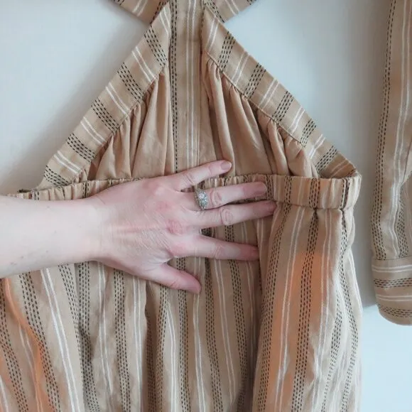 SIGNIFICANT OTHER Petra Linen Blend Cutout Maxi Dress in Almond Black Stripe