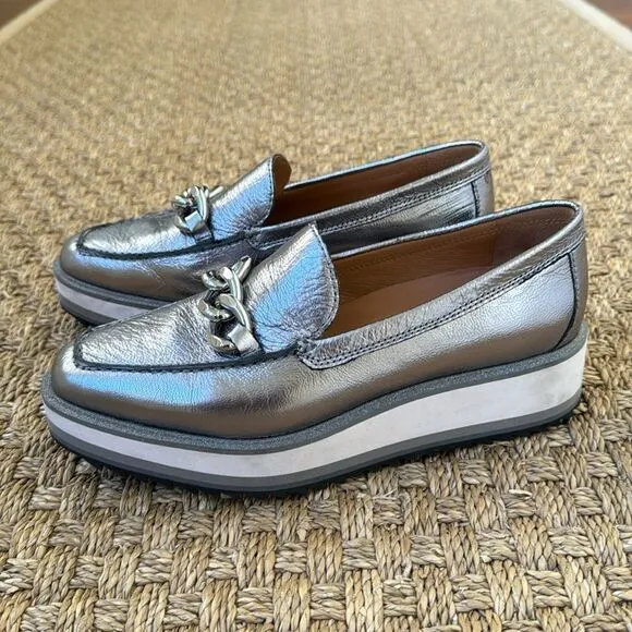 Silver Leather Platform Loafers By Johnston And Murphy