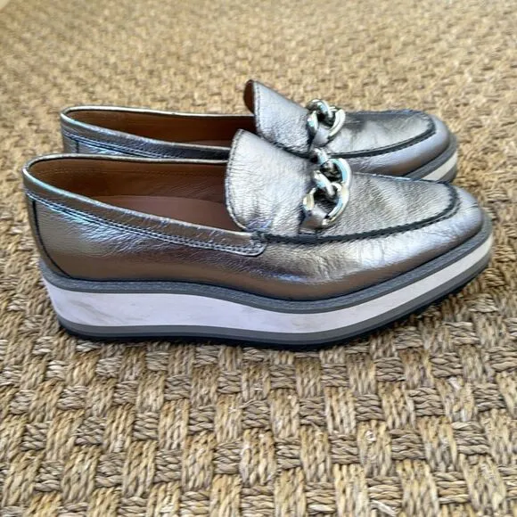 Silver Leather Platform Loafers By Johnston And Murphy