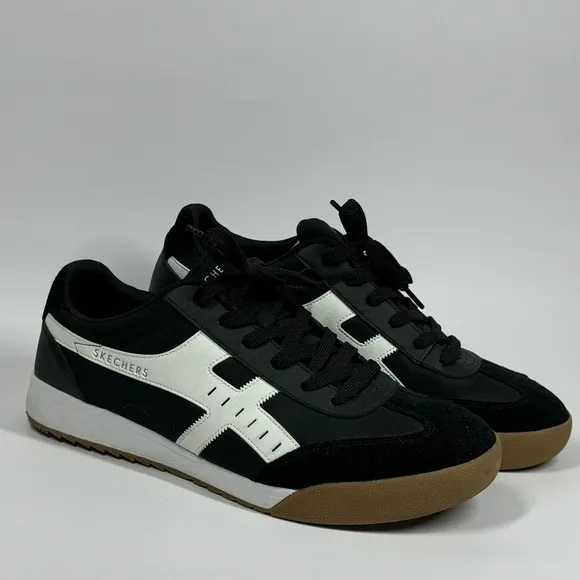 Skechers Black and White Retro Sneakers with Mesh Upper