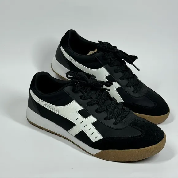 Skechers Black and White Retro Sneakers with Mesh Upper