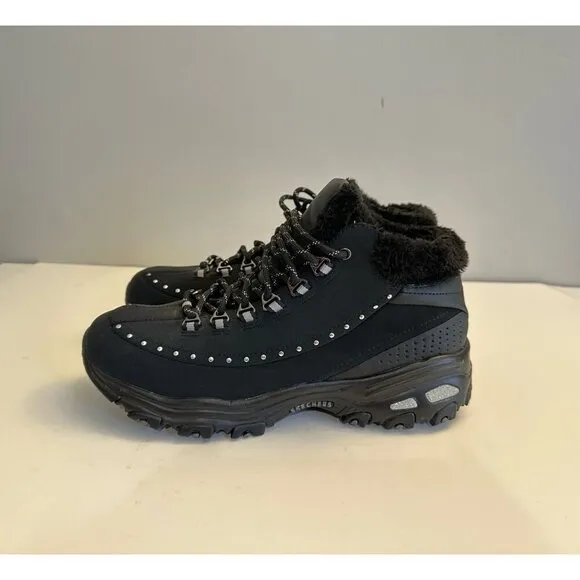 Skechers D'lites Gleeful (Style: 48813) Ankle BOOTS Black Fur Lined Size 9.5 US