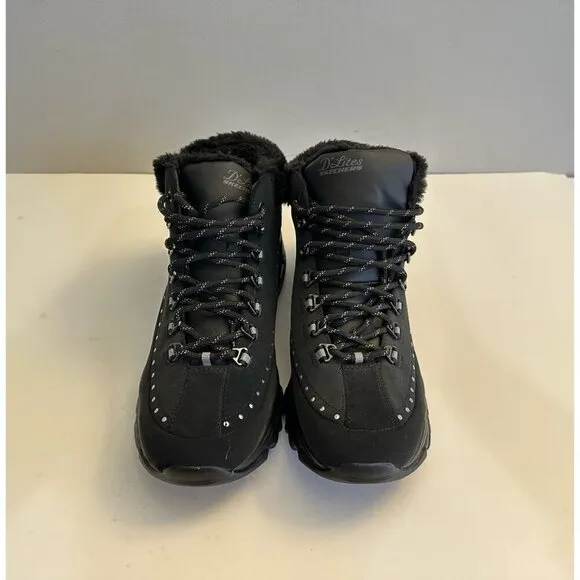Skechers D'lites Gleeful (Style: 48813) Ankle BOOTS Black Fur Lined Size 9.5 US