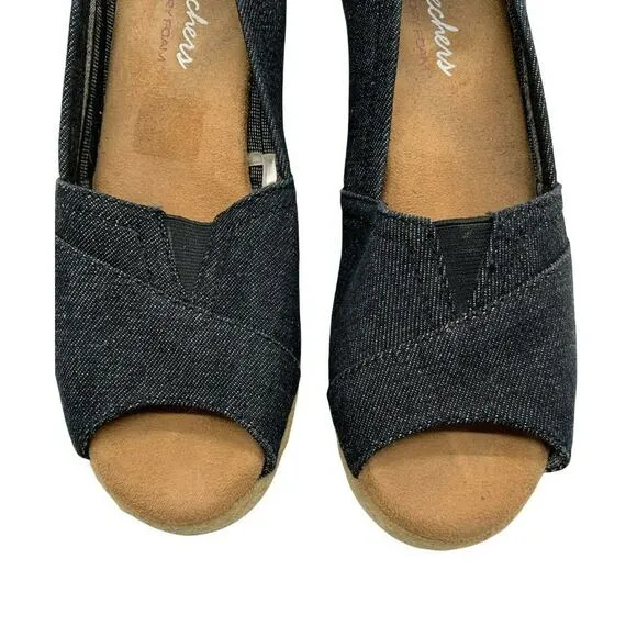 Skechers Memory Foam Shoes Women's Size 9 Wedges Open Toe Slip On Espadrilles