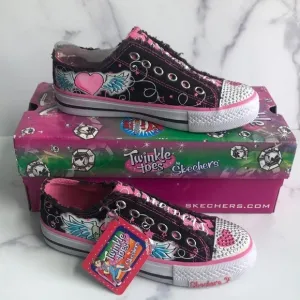 Skechers Twinkle Toes Shuffles Heartsworn Girls Slip On Sneakers Size 3 NIB Rare