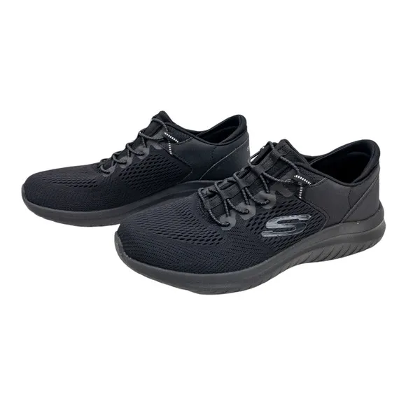 Skechers Ultra Flex 2.0 Machine Washable Mesh No Tie Sneakers Black 9.5 Men's