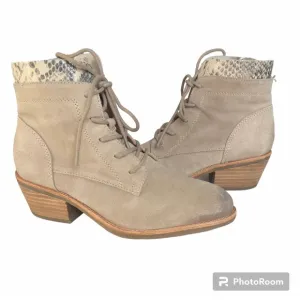 Sofft Althea Beige Suede Snakeskin Detail Waterproof Lace Up Ankle Boots Booties