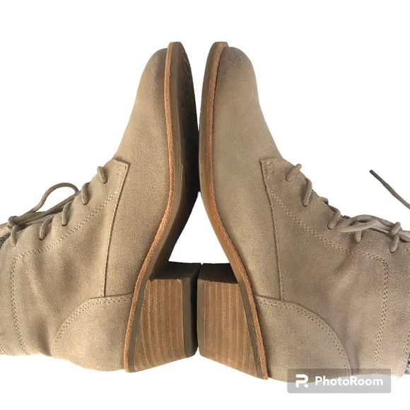 Sofft Althea Beige Suede Snakeskin Detail Waterproof Lace Up Ankle Boots Booties