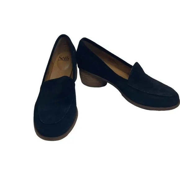 Sofft Cassia Heeled Loafers Women's Size 10 M, Black Suede NEW MSRP $125