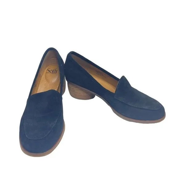 Sofft Cassia Heeled Loafers Women's Size 10 M, Black Suede NEW MSRP $125