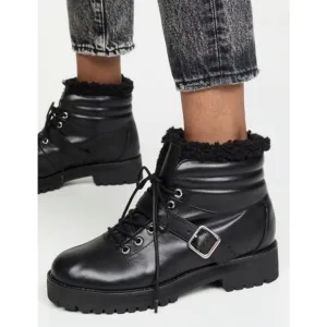 Sol Sana 8 Shannon‎ Boots Cowhide Leather Sherpa Lined Black Hiker Combat