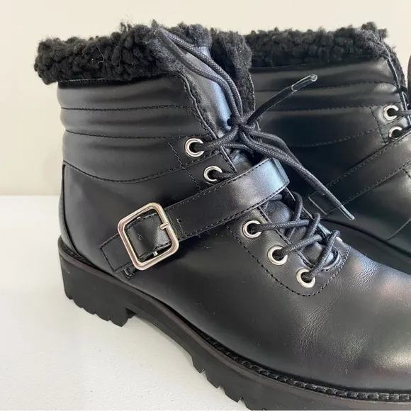 Sol Sana 8 Shannon‎ Boots Cowhide Leather Sherpa Lined Black Hiker Combat