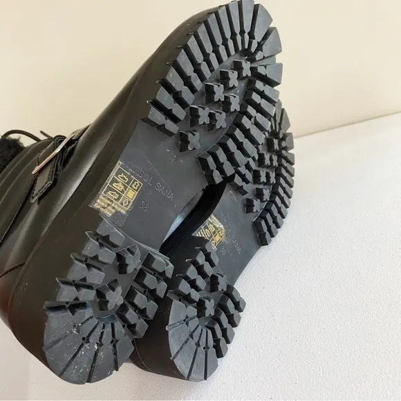 Sol Sana 8 Shannon‎ Boots Cowhide Leather Sherpa Lined Black Hiker Combat