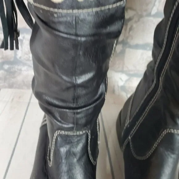 S.Oliver Winter Tall Leather Boots Lined Fauz Fur Size 38 US 7