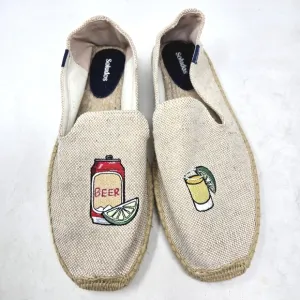 SOLUDOS Beer Shot Smoking Slippers Beige Espadrilles Drink Embroidery Size 11