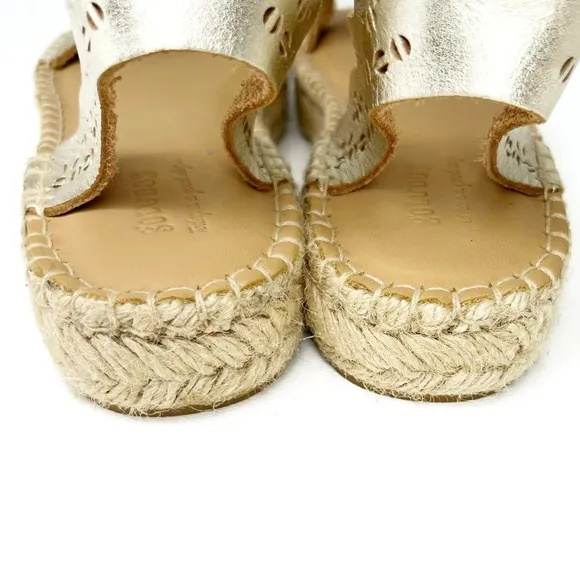 Soludos Cadiz Wave Sandals Size 9 Perforated Leather Espadrille Platinum EUC