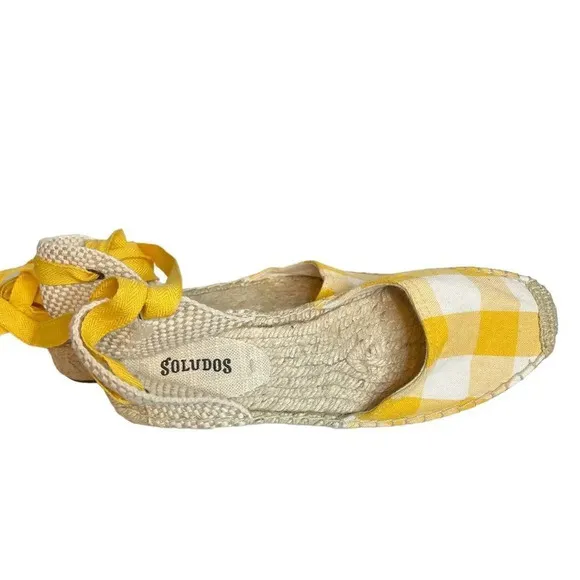 Soludos | Lauren Espadrilles Plaid Marigold Ankle Wrap Ties Jute EUC