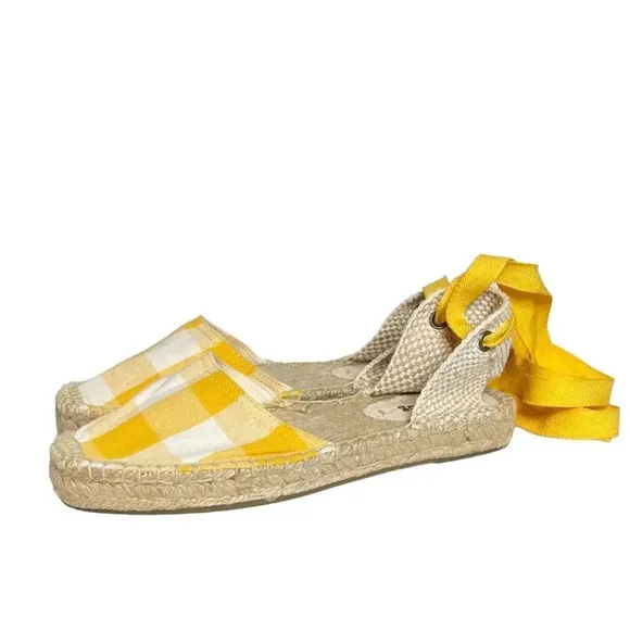 Soludos | Lauren Espadrilles Plaid Marigold Ankle Wrap Ties Jute EUC