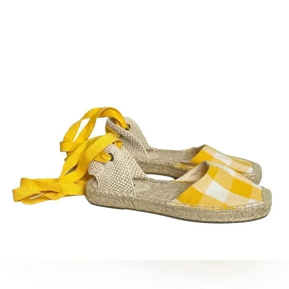 Soludos | Lauren Espadrilles Plaid Marigold Ankle Wrap Ties Jute EUC