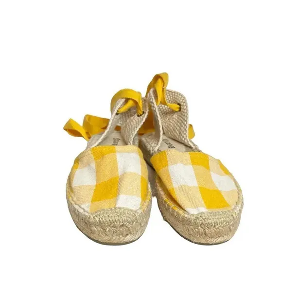 Soludos | Lauren Espadrilles Plaid Marigold Ankle Wrap Ties Jute EUC