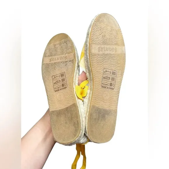 Soludos | Lauren Espadrilles Plaid Marigold Ankle Wrap Ties Jute EUC