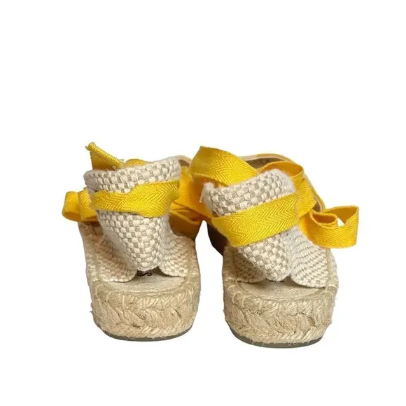 Soludos | Lauren Espadrilles Plaid Marigold Ankle Wrap Ties Jute EUC