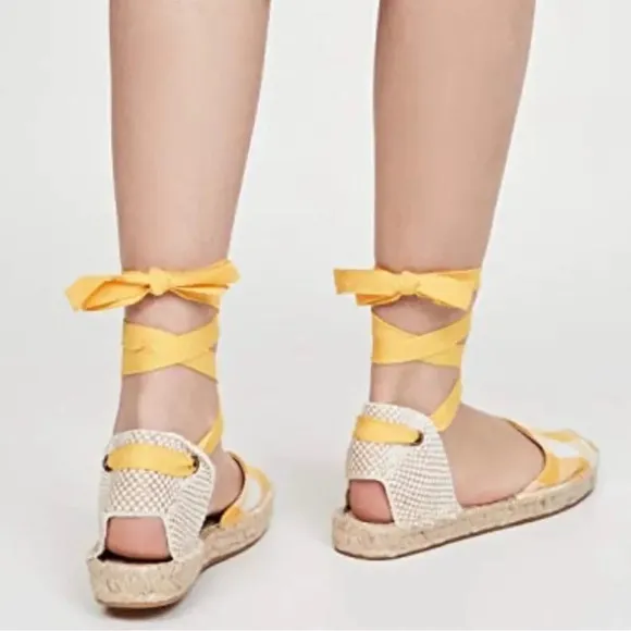 Soludos | Lauren Espadrilles Plaid Marigold Ankle Wrap Ties Jute EUC