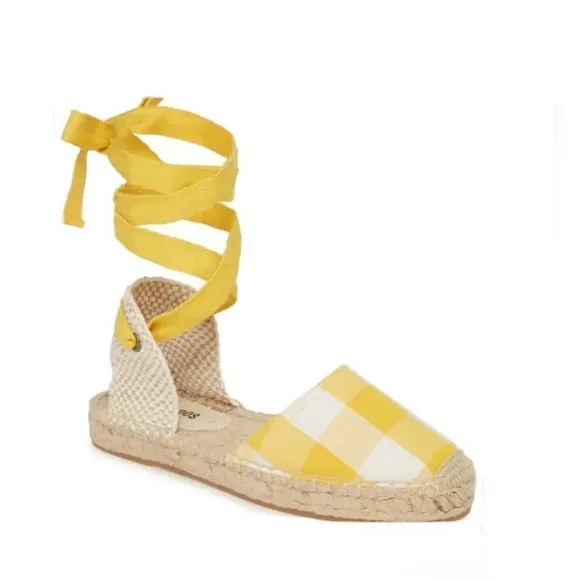 Soludos | Lauren Espadrilles Plaid Marigold Ankle Wrap Ties Jute EUC