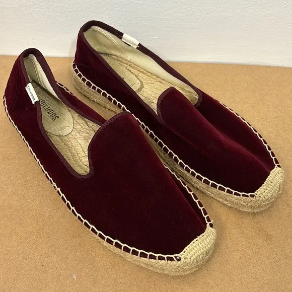 Soludos Red Burgundy Velvet Slip On Espadrilles Size 10
