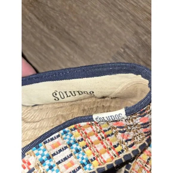 Soludos Shoes Womens Size 8 Espadrilles Multicolor Textured Gold Slip On Flats